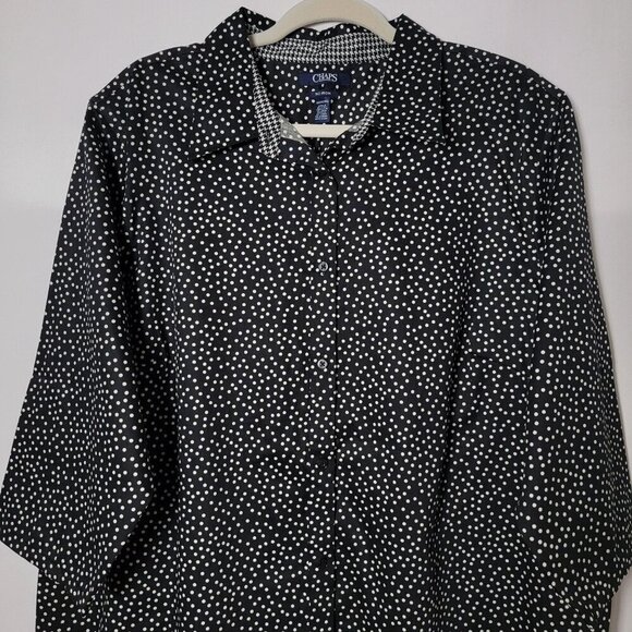 Chaps by Ralph Lauren Womens Black Polka Dots 3/4 Sleeves Button Up Top 2X - Picture 3 of 8